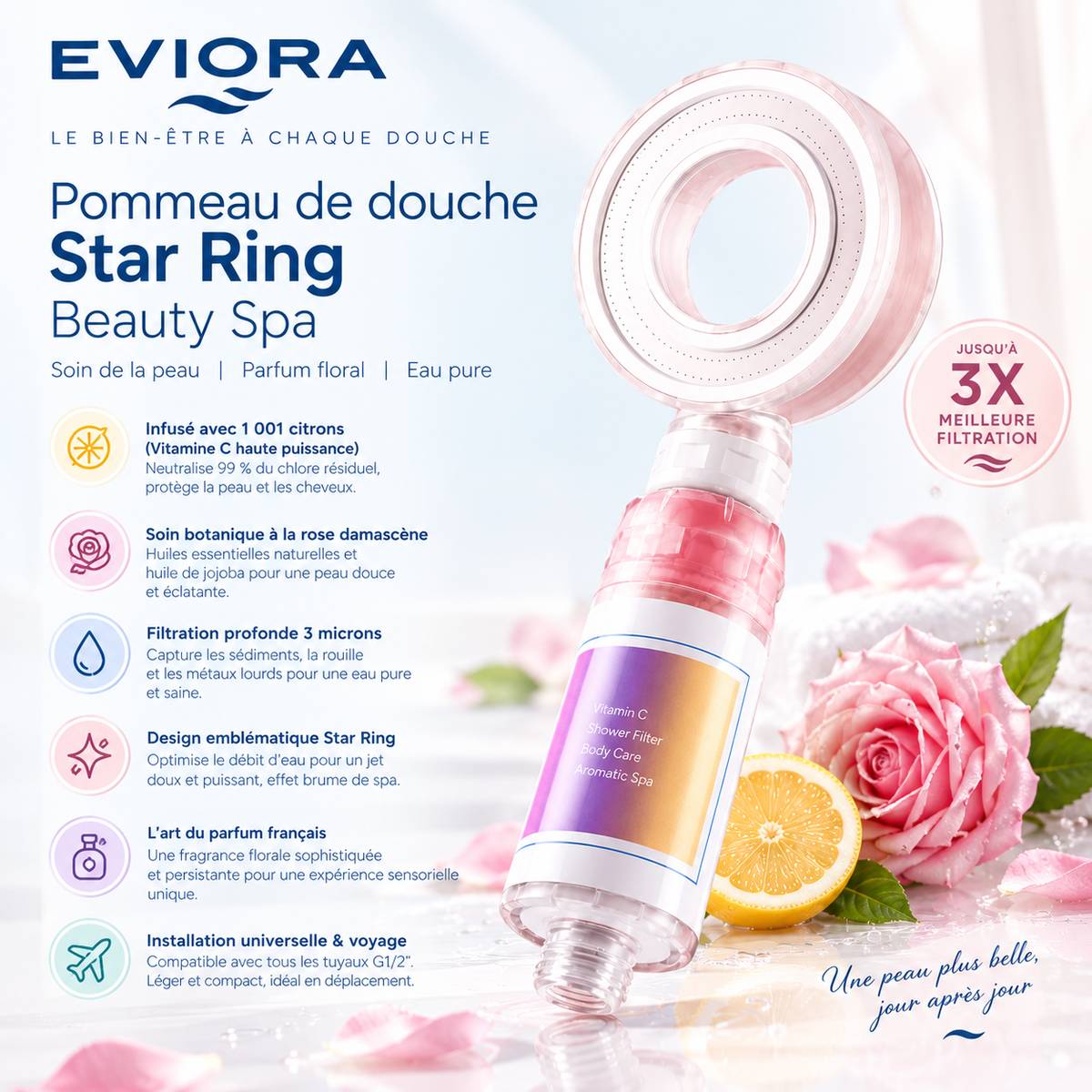 Pommeau de douche filtrant vitamine C parfumé - AURA